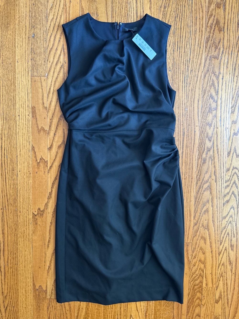 J. Crew Black Sleeveless Midi Sheath Dress with Draped Bodice